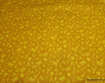 Licensed Flannel Fabric - CAT Building Construction Set Yellow - By the yard - 100% Cotton Flannel