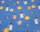 Flannel Fabric - Tossed Tea Pots - By the yard - 100% Cotton Flannel