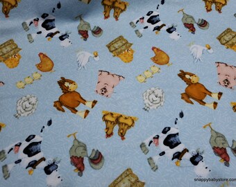 Flannel Fabric - Blue Farmily - By the yard - 100% Cotton Flannel
