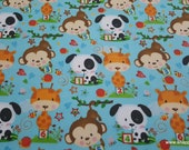 Premium Flannel Fabric - Puppy and Pals on Blue 2-Ply Premium - By the yard - 100% Cotton Flannel