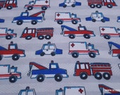 Flannel Fabric - Emergency Cars - By the yard - 100% Cotton Flannel