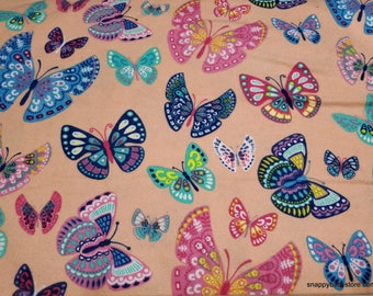 Flannel Fabric - Butterflies Colorful - By the yard - 100% Cotton Flannel