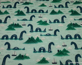 Flannel Fabric - Loch Ness Monster Foil - By the yard - 100% Cotton Flannel Fabric