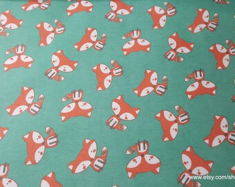 Flannel Fabric - Foxes on Turquoise - By the Yard - 100% Cotton Flannel