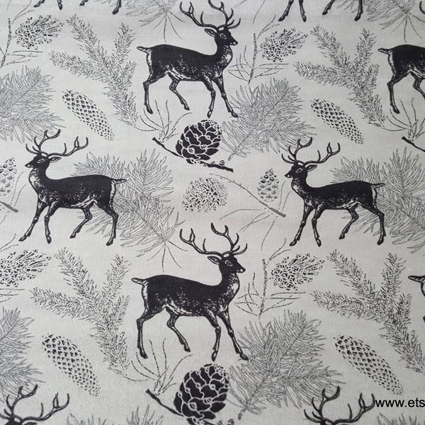 Flannel Fabric - Deer Gray - By the yard - 100% Cotton Flannel