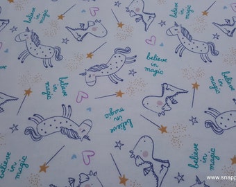 Flannel Fabric - Believe in Magic Dragons and Unicorns - By the yard - 100% Cotton Flannel