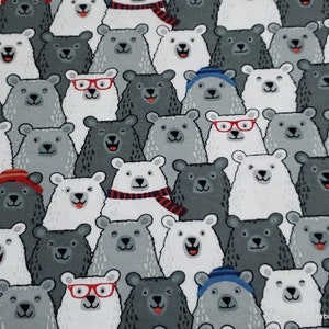 Flannel Fabric - Gray Cubby Bear with Red and Blue - By the yard - 100% Cotton Flannel