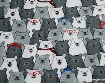 Flannel Fabric - Gray Cubby Bear with Red and Blue - By the yard - 100% Cotton Flannel