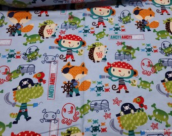 Flannel Fabric - Ahoy Monkey Pirates  - By the yard - 100% Cotton Flannel