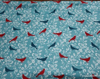 Flannel Fabric - Birds on Floral Vines - By the yard - 100% Cotton Flannel