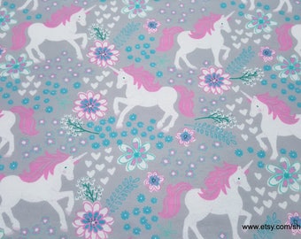 Flannel Fabric - Magic Unicorns Gray - By the yard - 100% Cotton Flannel