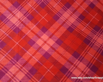 Flannel Fabric - Coral Plaid - By the yard - 100% Cotton Flannel