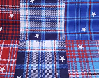 Remnant Flannel Fabric - Patriotic Madras Plaid - Choose your Size - 100% Cotton Flannel
