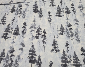 Flannel Fabric - Pine Trees Blue Pines - By the yard - 100% Cotton Flannel