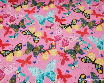 Flannel Fabric - More is More Pink Butterfly - By the yard - 100% Cotton Flannel