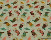 Flannel Fabric - Boots with Flowers and Hats - By the yard - 100% Cotton Flannel