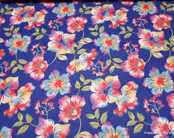 Flannel Fabric - Bright Floral Vines on Blue - By the yard - 100% Cotton Flannel