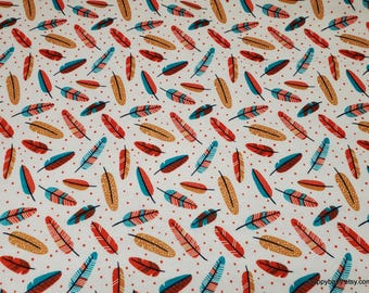 Flannel Fabric - Aztec Woodland Feathers Multi - By the yard - 100% Cotton Flannel