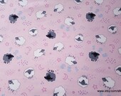 Flannel Fabric - Sheep on Pink - By the yard - 100% Cotton Flannel