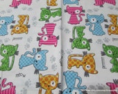 Flannel Fabric - Textured Kittens - By the yard - 100% Cotton Flannel