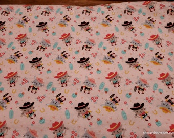 Flannel Fabric - Wild Wild West Cowgirl Bow to Boot on Pink - By the yard - 100% Cotton Flannel
