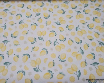 Flannel Fabric - Tossed Fruit Lemons on White - By the yard - 100% Cotton Flannel