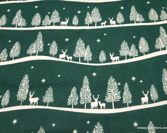 Christmas Flannel Fabric - Woodland Landscape Green - By the yard - 100% Cotton Flannel