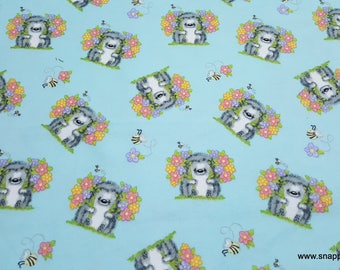 Flannel Fabric - Hedgehogs and Flowers - By the yard - 100% Cotton Flannel