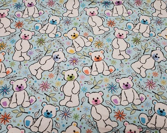 Flannel Fabric - Teddy Bears Light Blue - By the yard - 100% Cotton Flannel