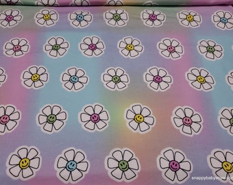 Flannel Fabric - Happy Daisy - By the yard - 100% Cotton Flannel