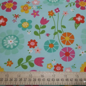 Flannel Fabric Bloom Where You're Planted Main Aqua By the yard 100% Cotton Flannel image 3