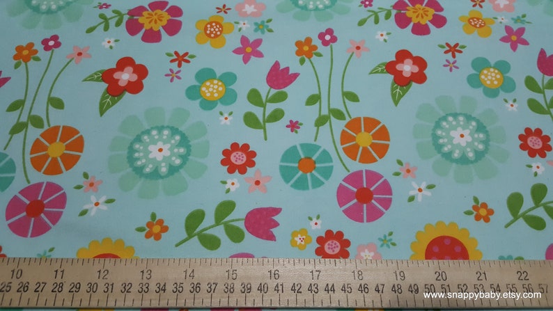 Flannel Fabric Bloom Where You're Planted Main Aqua By the yard 100% Cotton Flannel image 3