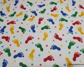 Flannel Fabric - Colorful Baby Footprints - By the Yard - 100% Cotton Flannel