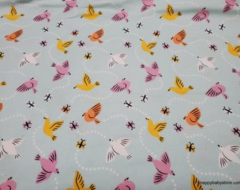 Flannel Fabric - Tossed Pastel Birds - By theyard - 100% Cotton Flannel