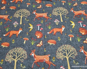 Flannel Fabric - Woodland on Black - By the yard - 100% Cotton Flannel