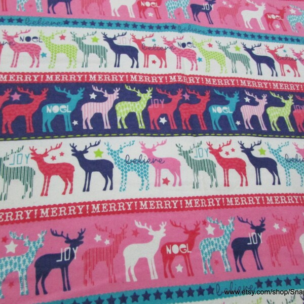 Christmas Flannel Fabric - Christmas Reindeer Stripe - By the yard - 100% Cotton Flannel