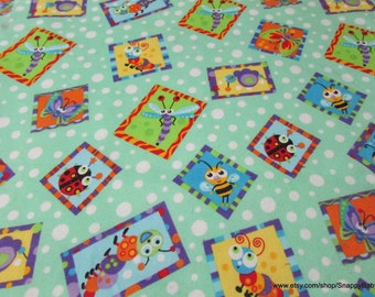 Flannel Fabric - Insects in Frames- By the yard - 100% Cotton Flannel