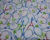 Flannel Fabric - Tennis Rackets Tossed - By the yard - 100% Cotton Flannel