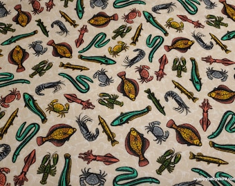 Flannel Fabric - Tossed Lake Animals - By the yard - 100% Cotton Flannel