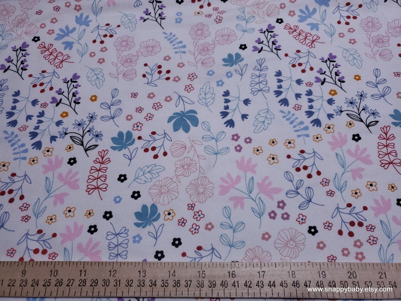 Flannel Fabric Bear and Friends Wildflowers on White By the Yard 100% Cotton Flannel image 2