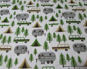 Flannel Fabric - Camping Trip on White - By the Yard - 100% Cotton Flannel