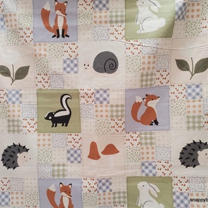 Flannel Fabric - Baby Forest Animals Patchwork - By the yard - 100% Cotton Flannel