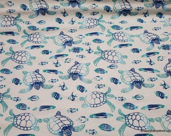 Remnant Flannel Fabric - Sea Turtles on White - Choose your Size - 100% Cotton Flannel