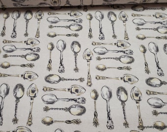 Flannel Fabric - Spoons - By the yard - 100% Cotton Flannel