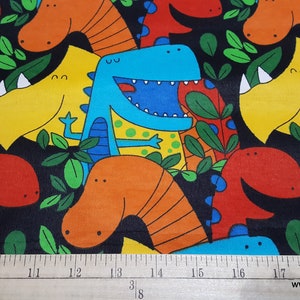 Flannel Fabric Dinos on Black By the yard 100% Cotton Flannel image 2