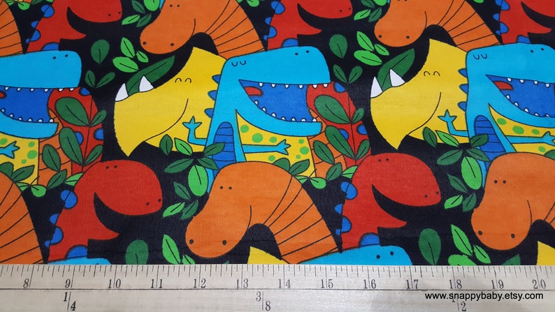 Flannel Fabric Dinos on Black By the yard 100% Cotton Flannel image 2