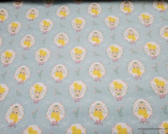 Character Flannel Fabric - Tinker Bell Floral Badges Light Blue - By the yard - 100% Cotton Flannel
