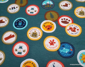 Licensed Flannel Fabric - Green Scout Badges - By the yard - 100% Cotton Flannel