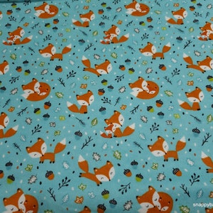 Flannel Fabric - Frolicking Foxes Blue - By the Yard - 100% Cotton Flannel