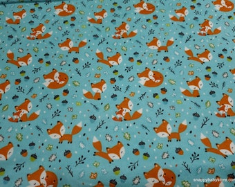 Flannel Fabric - Frolicking Foxes Blue - By the Yard - 100% Cotton Flannel